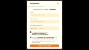 Capture d'&eacute;cran du premier formulaire d'inscription sur Captain Slots