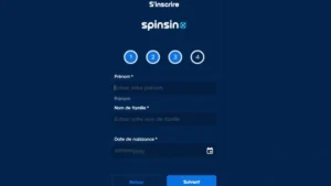 Capture d'&eacute;cran du quatri&egrave;me formulaire d'inscription sur Spinsino
