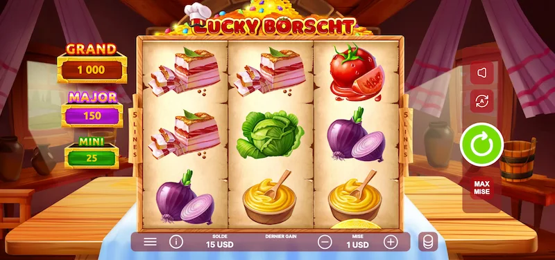 Capture d'écran de l'interface de la machine à sous Lucky Borscht