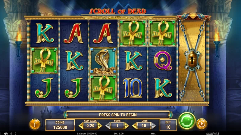 Capture d'écran de l'interface de la slot Scroll of Dead