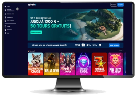 Capture d'écran de l'interface de Spinsino sur ordinateur