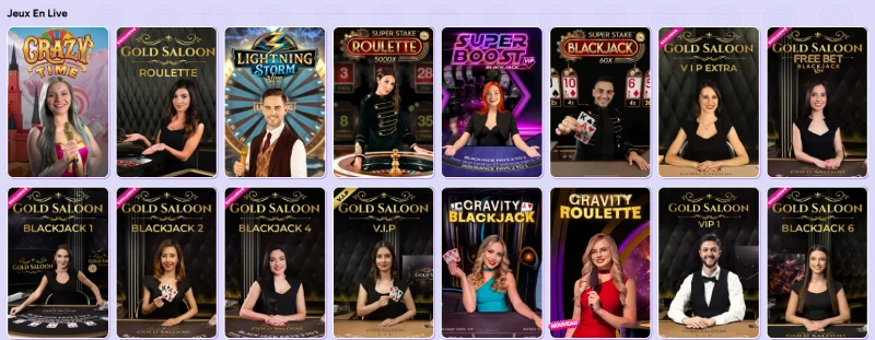 Capture d'écran des jeux de casino live sur SpinBara