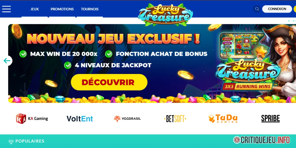 Capture d'écran de la page d'accueil du casino Lucky Treasure