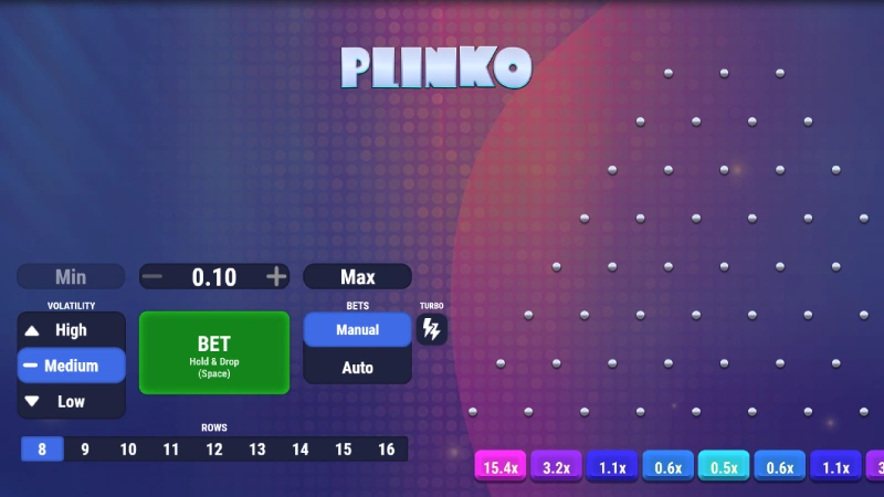 Capture d'écran de l'interface du jeu Plinko de GameArt