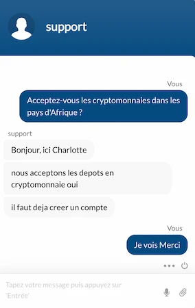 Capture d'&eacute;cran du service client&egrave;le sur Europe777 Casino