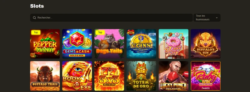 Capture d'écran des jeux de casino sur RX Casino