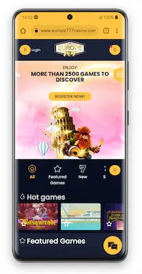 Capture d'&eacute;cran de la version mobile d'Europe777 Casino