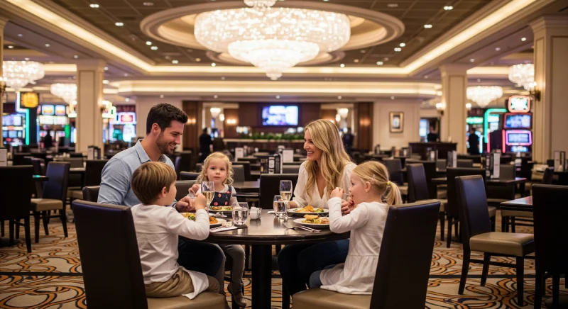 Image d'une famille au restaurant d'un casino