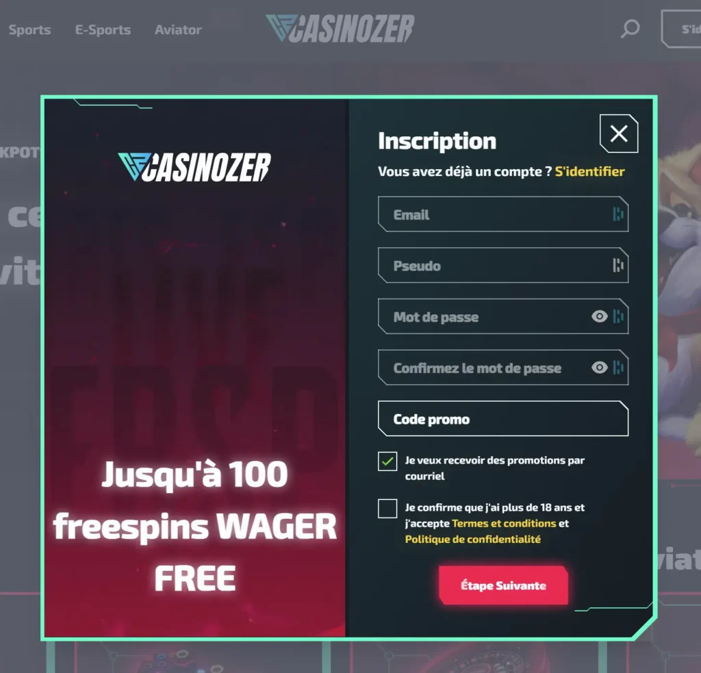 inscription code promo casinozer