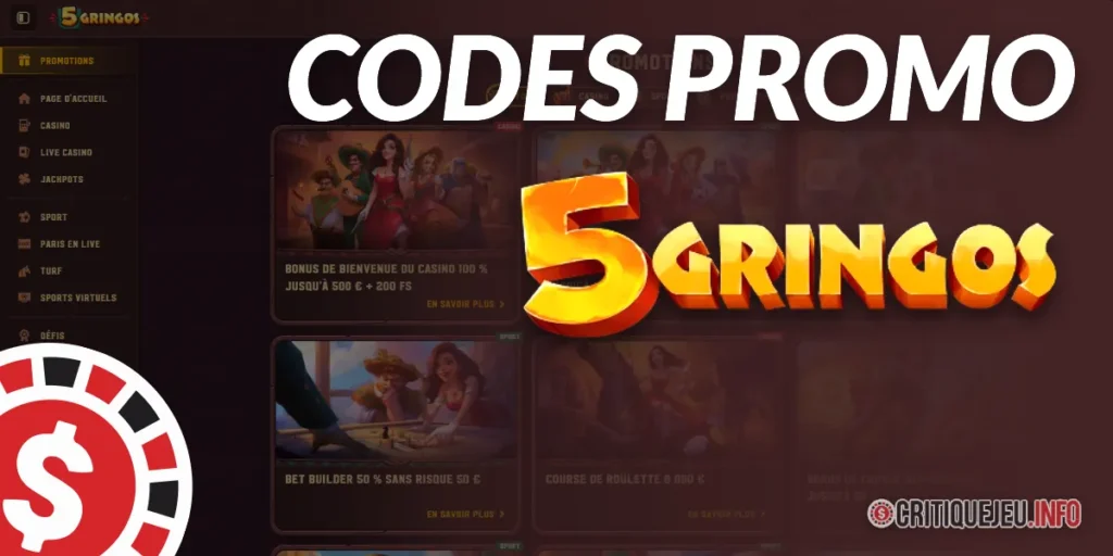 Banner des 5Gringos Casinos mit Promocodes
