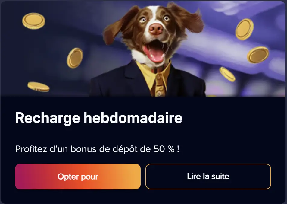 bonus casino hebdomadaire puppybet