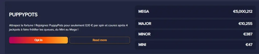bonus casino jackpot puppybet