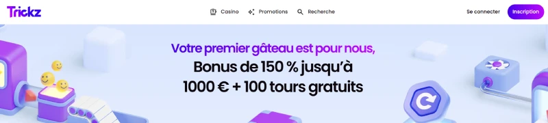 Banni&egrave;re de pr&eacute;sentation du bonus de bienvenue Trickz