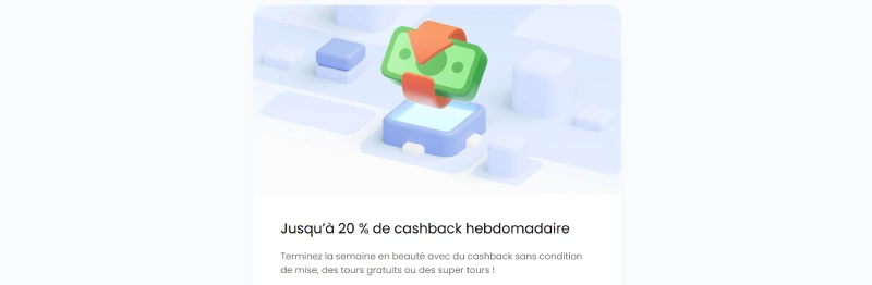 Banni&egrave;re de pr&eacute;sentation du bonus cashback sur Trickz