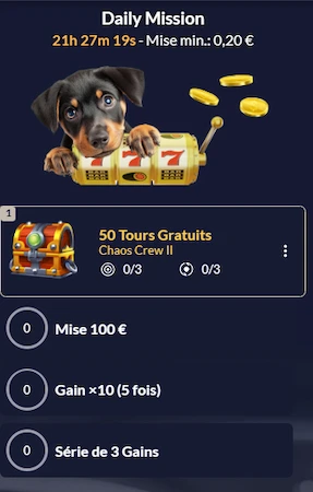 Capture d'écran des évènements journaliers sur PuppyBet