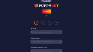 Capture d'&eacute;cran de l'&eacute;tape 3 de l'inscription sur PuppyBet
