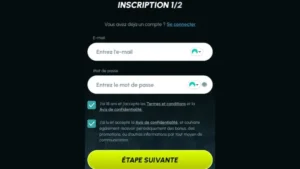 Capture d'&eacute;cran de l'&eacute;tape 3 de l'inscription sur Slotexo