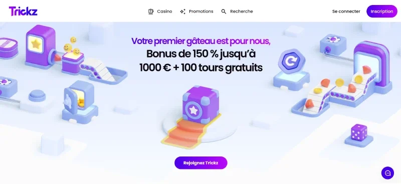 Capture d'écran de la page d'accueil du casino Trickz