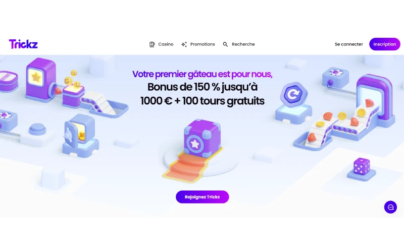 Capture d'&eacute;cran de la page d'accueil du casino Trickz