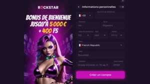 Capture d'&eacute;cran du second formulaire d'inscription sur Rockstar Casino