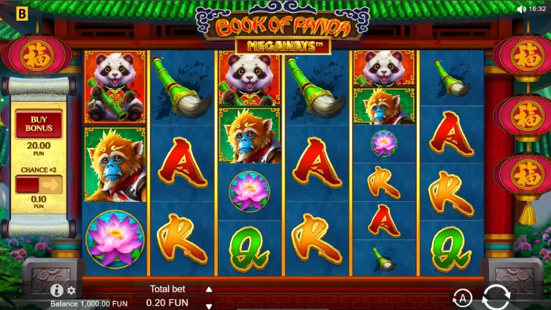 Capture d'écran de l'interface de la machine à sous Book of Panda Megaways