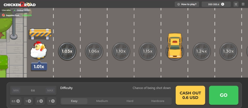 Capture d'écran de l'interface du mini jeu Chicken Road 2