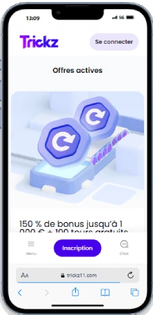 Capture d'&eacute;cran de l'interface de Trickz sur mobile