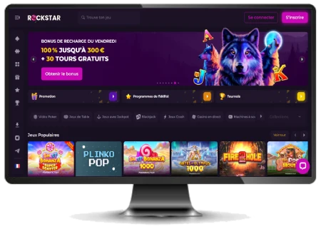 Capture d'&eacute;cran de l'interface de Rockstar Casino sur ordinateur