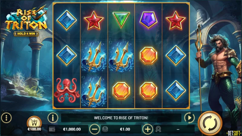 Capture d'écran de l'interface de la machine à sous Rise of Triton Hold & Win