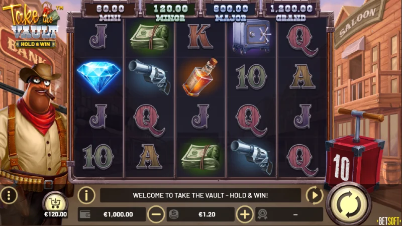 Capture d'écran de l'interface de la machine à sous Take the Vault Hold & Win