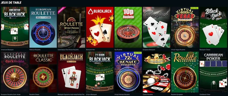 Capture d'écran des jeux de table sur Slotexo