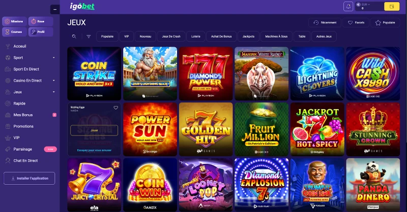 Capture d'écran des jeux de casino sur IgoBet