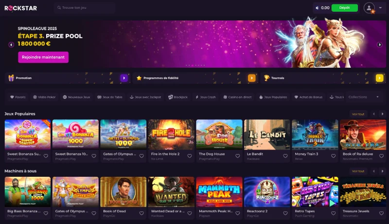 Capture d'&eacute;cran des jeux de casino sur Rockstar