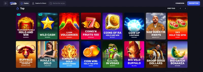 Capture d'écran des jeux de casino sur Spinaura
