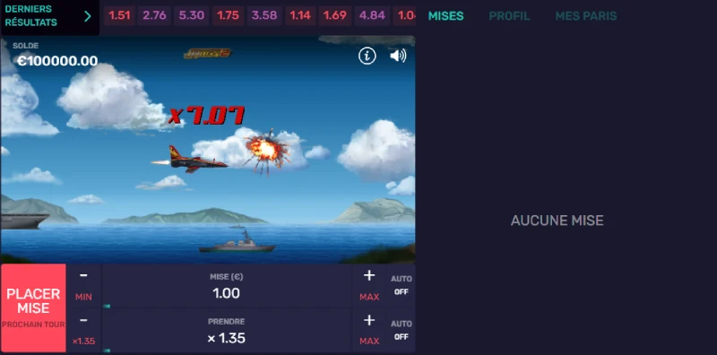 Capture d'&eacute;cran d'une session en cours sur Jet Lucky 2