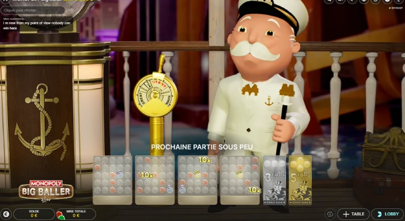 Capture d'&eacute;cran d'une session en cours sur Monopoly Big Baller