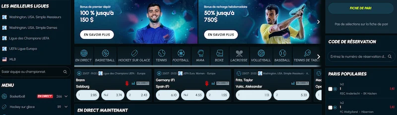 Capture d'écran de la page des paris sportifs sur Slotexo