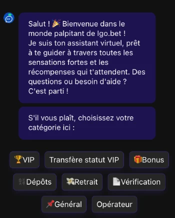 Capture d'écran d'un échange avec le service client sur IgoBet