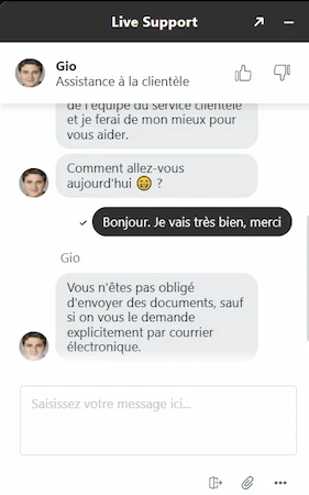 Capture d'écran du service client de Slotexo