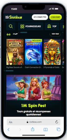 Capture d'écran de la version mobile de Slotexo