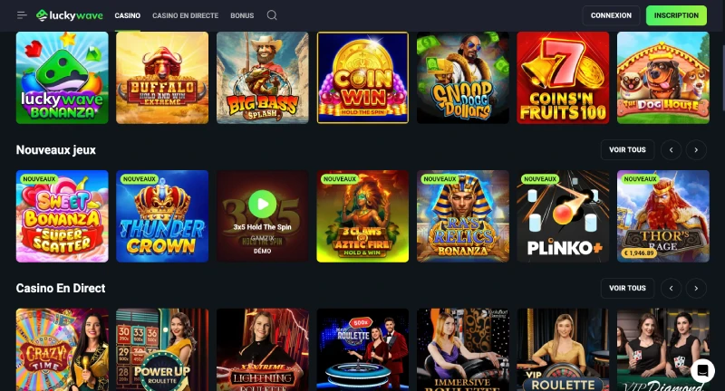 les jeux disponibles sur luckywave