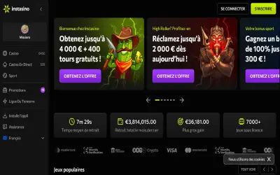 page d'accueil instasino