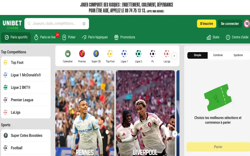 page d'accueil unibet