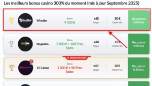 capture d'&eacute;cran comment choisir le meilleur bonus casino 300%