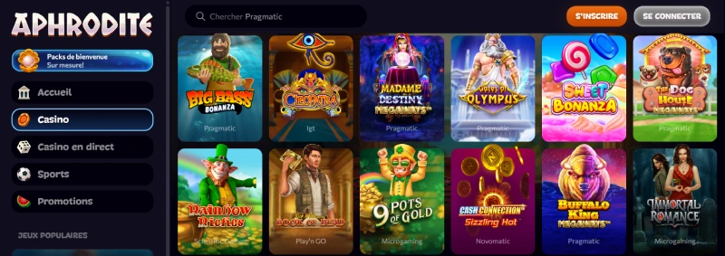 capture decran jeux de casino aphrodite