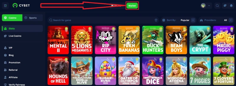 capture decran onglet wallet cybet casino