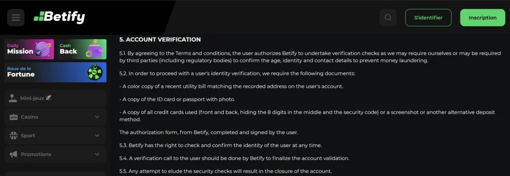 kyc betify vérification d'identité