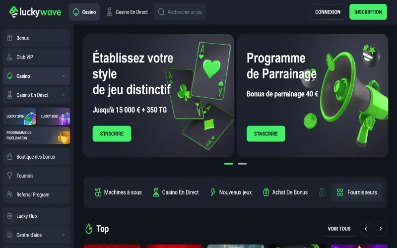 luckywave page d'accueil