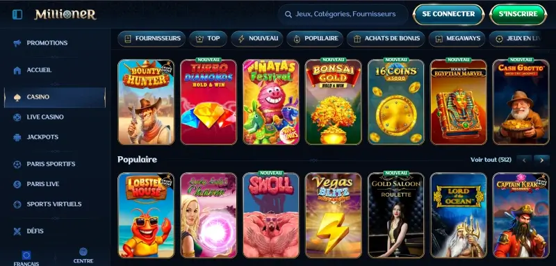 capture decran jeux de casino millioner