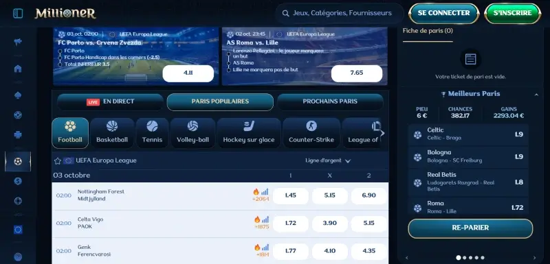 capture decran paris sportifs millioner